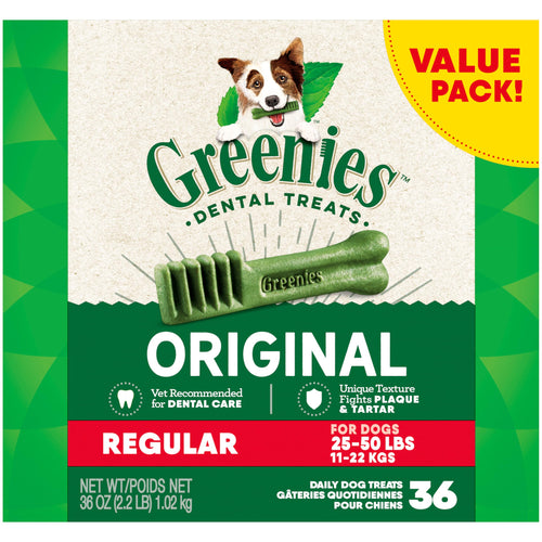 GREENIES Adult Dog Treats Original REGULAR Natural Dental Care (36 Treats) 36 oz. Pack