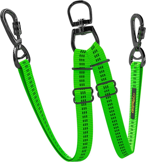 PAUBES - Double Dog Leash – Adjustable Length Long Leash for Dog Training – Dual Reflective Dog Leash with Non-Tangle Design – Heavy Duty Nylon – Ideal (Green 2 Dog Leash (10-110 Lbs))