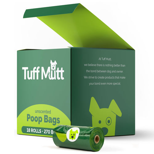Tuff Mutt Dog Poop Bags - Dispenser-Friendly Leak-Proof Waste Bags for Dogs Pack contains 18 rolls with 15 bags each