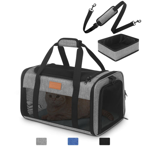 PETUX TSA Approved Pet Carrier in Cabin with Little Box Airline Approved Cat Carrier with Flannel Mat Dog Carriers for Small Dogs with Top Open(Grey)