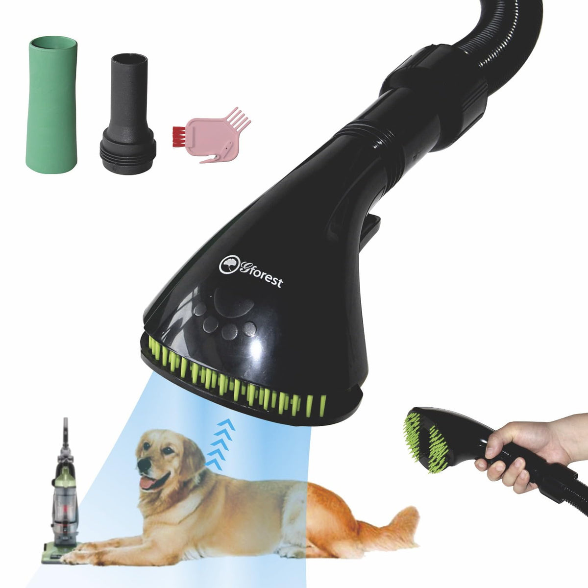 Gforest Pet Vacuum Grooming Remover Hair Comb Brush Attachment - Shedding Deshedding Tool Kit for Dogs Cats with most vacuum brands