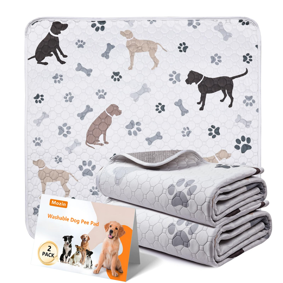 Mozin Washable Pee Pads for Dogs 2 Pack Super Absorbent Dog Training Pads Leakproof Non-Slip Reusable Puppy Pads Waterproof whelping Pad for Housebreak Playpen CratePotty Training Couch- 18"x24"