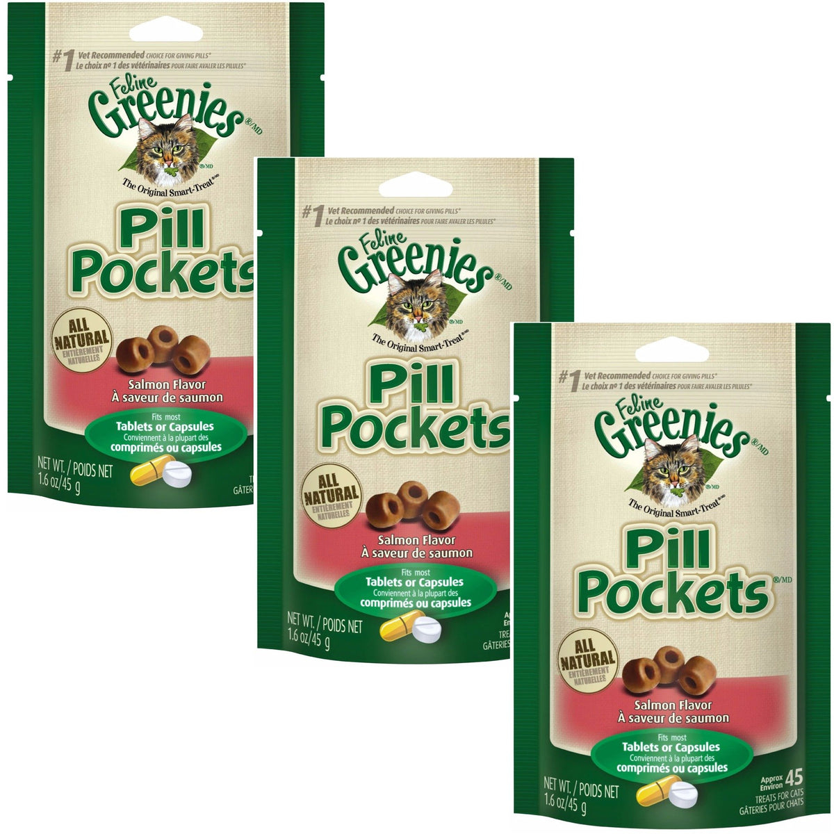 Greenies Pill Pockets Salmon Treats For Cat 1.6 oz Pack of 3