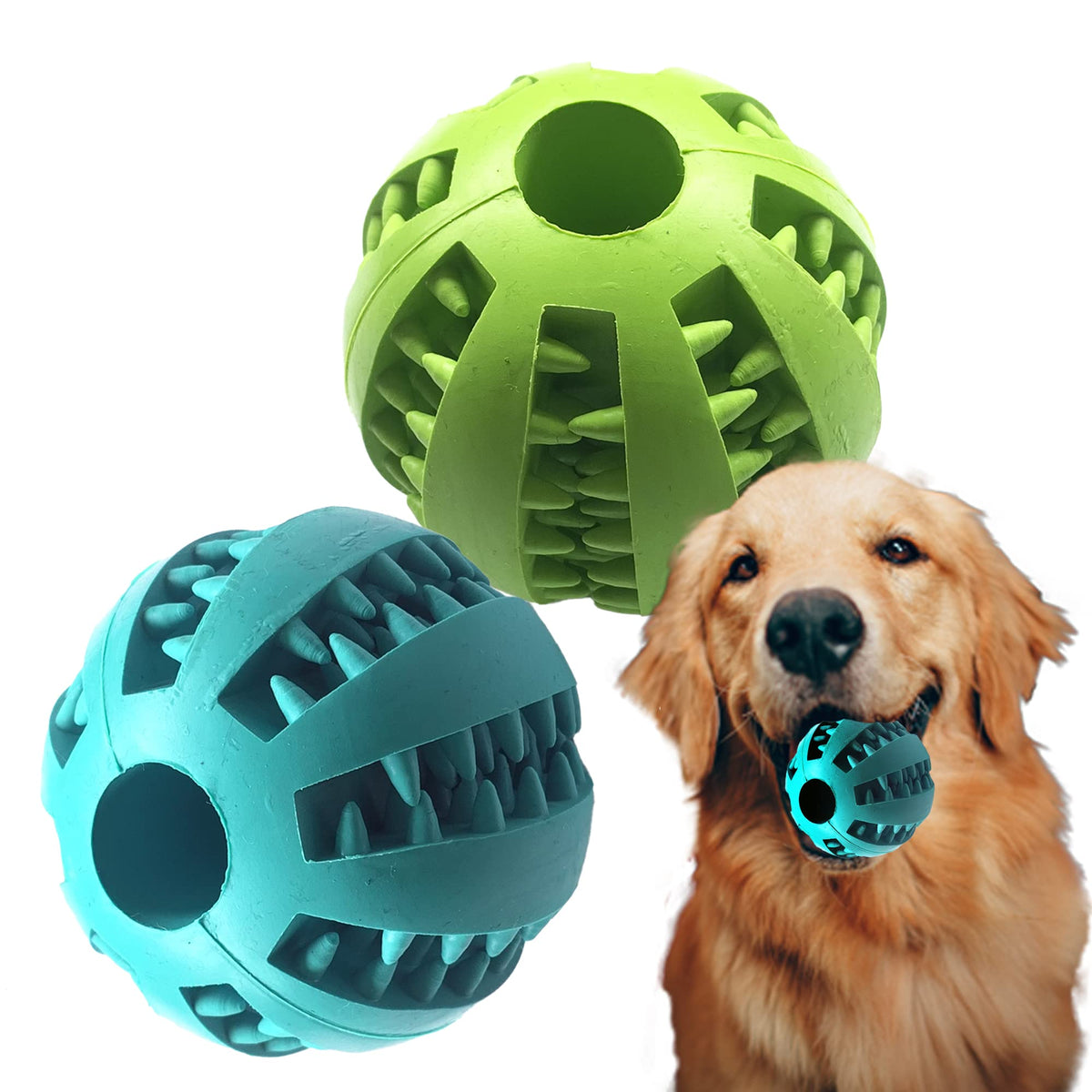 Jalousie Dog Puzzle Balls Dog Treat Dispensing Balls Non-Toxic Natural Rubber Dog Chew Toys for Puppy Pet Dog Teething Puzzle Playing Treat Dispenser Rope Balls (Large 2 Pack Spike Ball)