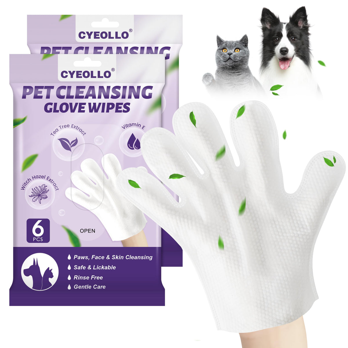 cyeollo Pet Cleaning Wipes for Dogs Fur & Butt Dog Dry Grooming Bath Glove Wipes for Deodorizing Lick Safe Cats Cleaning Wipes Wash Free 12PCS