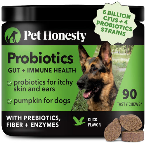 Pet Honesty Probiotics for Dogs Dog Probiotics for Diarrhea & Bowel Support Digestive Enzymes Promotes Gut Health Immunity Health & Itch Relief Prebiotics and Probiotics (Duck 90 ct)