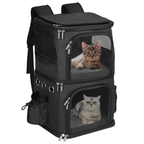 HOVONO Double-Compartment Pet Carrier Backpack for Small Cats and Dogs Cat Travel Carrier for 2 Cats Perfect for Traveling/Hiking/Camping Grey XL