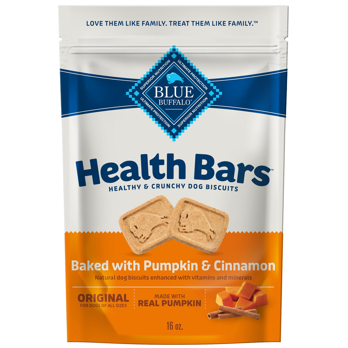Blue Buffalo Health Bars Crunchy Dog Biscuits Oven-Baked With Natural Ingredients Pumpkin & Cinnamon 16-oz Bag