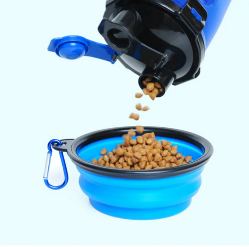 2-in-1 Portable Pet Water and Food Dispenser with Collapsible Silicone Bowl