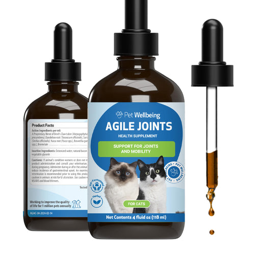 Pet Wellbeing Agile Joints for Cats - Veterinarian-Formulated - Hip and Joint Health Mobility Devil’s Claw Boswellia Joint Ligament and Cartilage - Herbal Supplement 4 oz (118 ml)