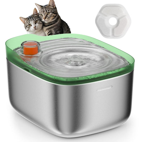 APD APETDOLA Cat Water Fountain Stainless Steel 4.5L/158oz Automatic Cat Water Dispenser Pet Water Fountains for Cats Indoor Dog Water Bowl with Quiet Pump Colorful Water Level Float Green - FS10