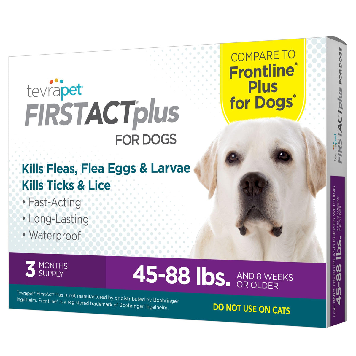 TevraPet FirstAct Plus Flea and Tick Topical for Dogs 45-88 Pounds 3 Applicators
