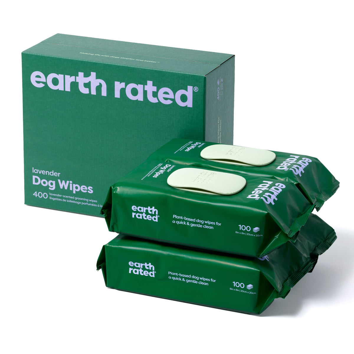 EARTH RATED Grooming Wipes for Paws Body and Butt Perfect for Puppy and Adult Dogs Lavender Scent 400 Count