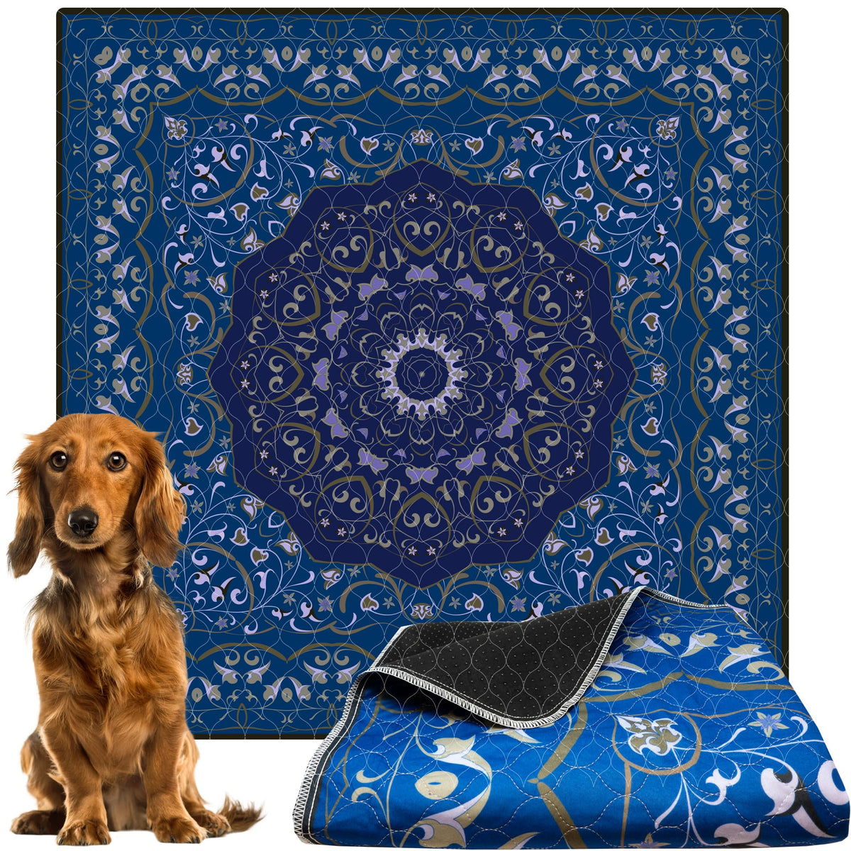 72 x72 - Washable Pee Pads for Dogs Reusable Puppy Pads Super Absorbent Leakproof Dog Training Pads Non-Slip Potty Pads for Floor Crate Couch Oriental Persian Rug Print (72 x 72 Blue)