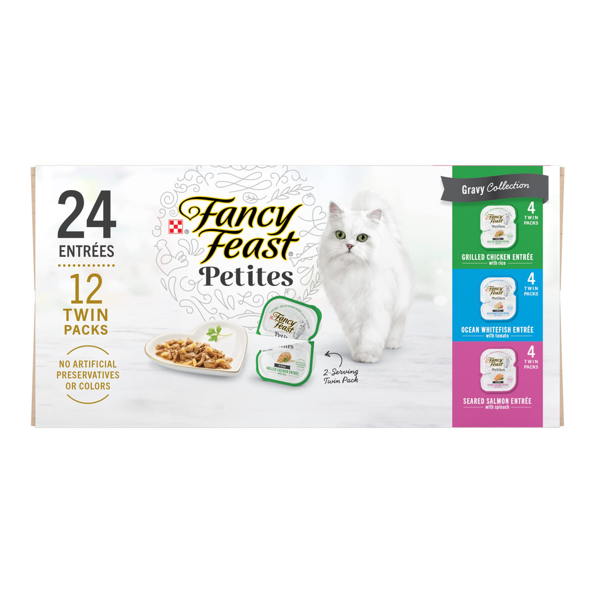 Purina Fancy Feast Gourmet Wet Cat Food Variety Pack Petites Gravy Collection break-apart tubs 24 servings - (Pack of 12) 2.8 oz. Tubs