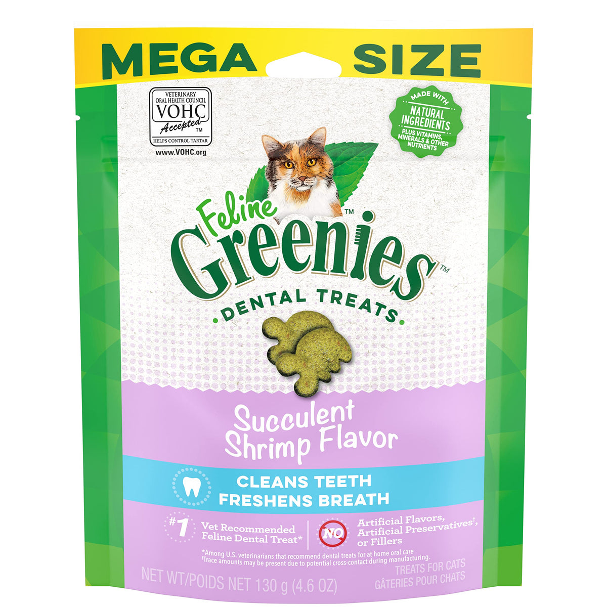 Greenies Feline Adult Natural Dental Care Cat Treats Succulent Shrimp Flavor 4.6 oz. Pouch