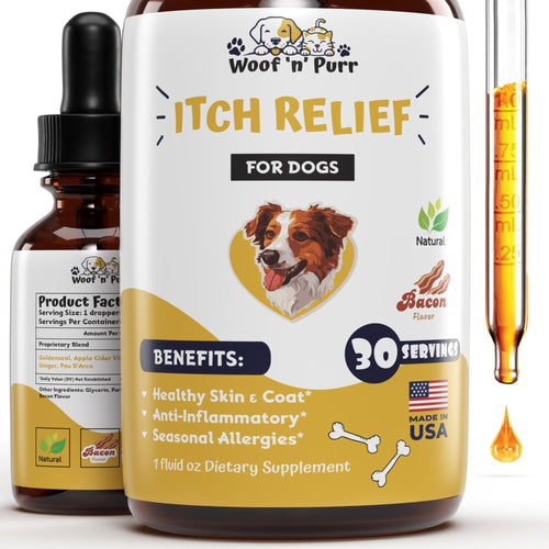 Natural Itch Relief for Dogs - Dog Itch Relief - Helps to Naturally Reduce Itching Scratching & More - Allergy Relief for Dogs Itching - Dog Itching Skin Relief - 1 fl oz - Bacon Flavor
