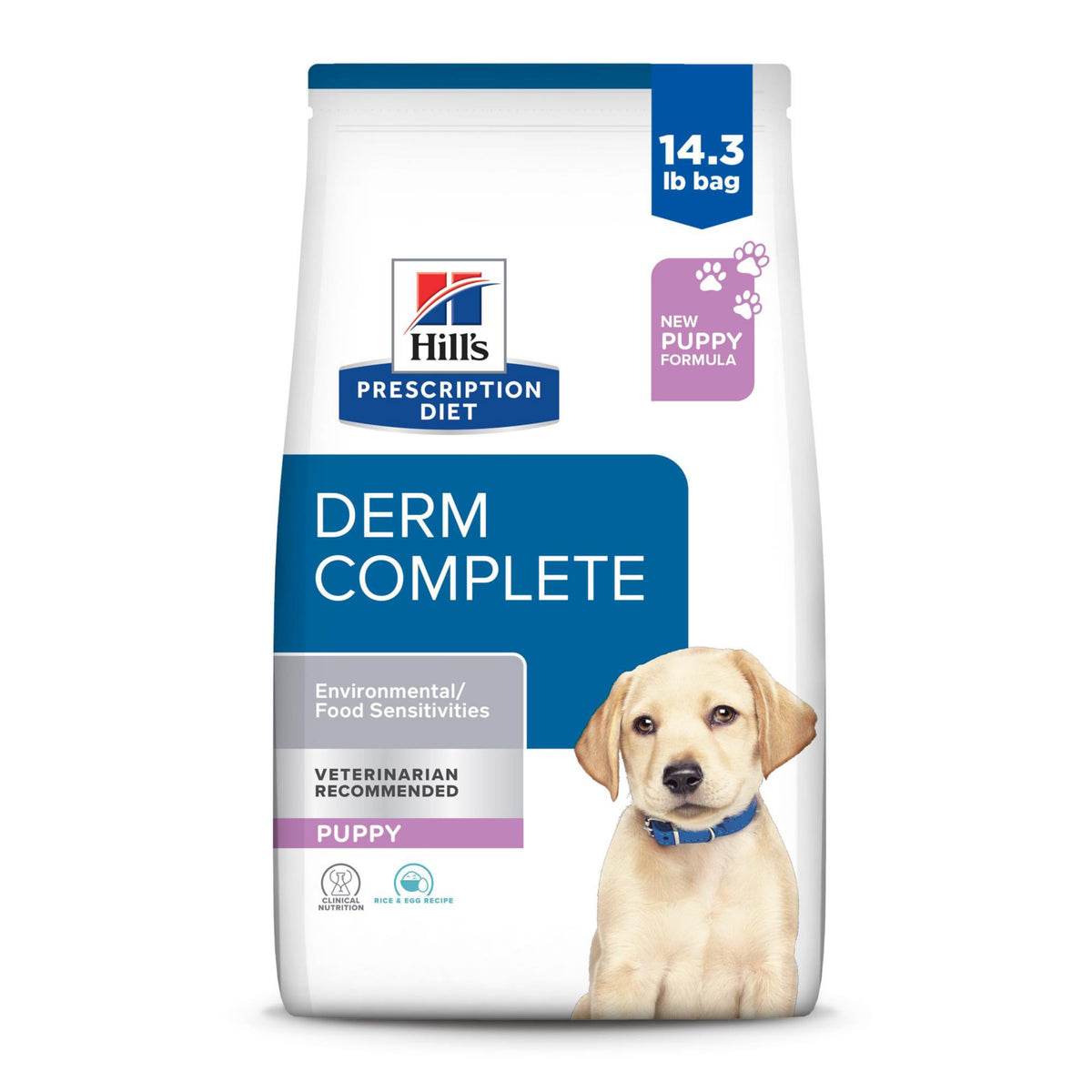 Hills Prescription Diet Derm Complete Puppy Environmental/Food Sensitivities Rice & Egg Recipe Dry326.94 Dog Food Veterinary Diet 14.3 lb. Bag