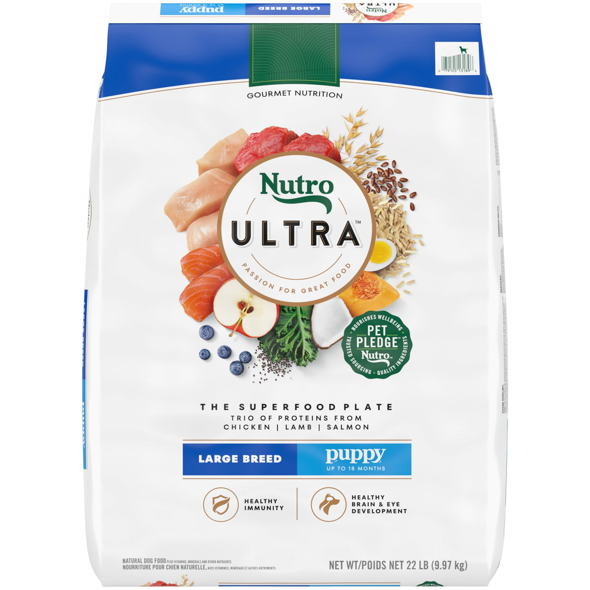 Nutro Ultra Large Breed Puppy Dry Dog Food Chicken Lamb and Salmon Protein Trio 22 lb. Bag