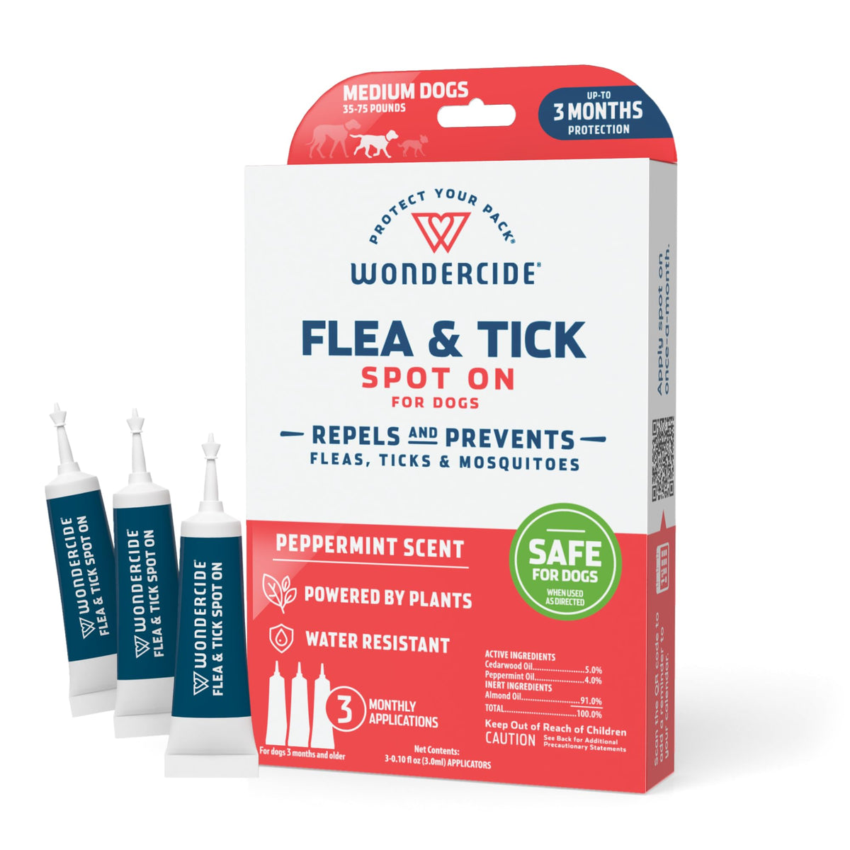 Wondercide - Flea & Tick Dog Spot On - Flea Tick and Mosquito Repellent Prevention for Dogs with Natural Essential Oils - Up to 3 Months Protection - Medium 3 Tubes of 0.10 oz