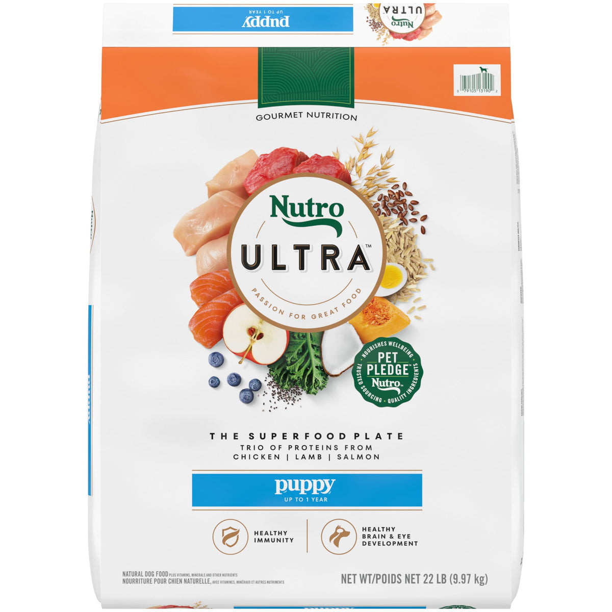Nutro Ultra High Protein Dry Puppy Food Trio of Proteins from Chicken Lamb and Salmon 22 lb. Bag