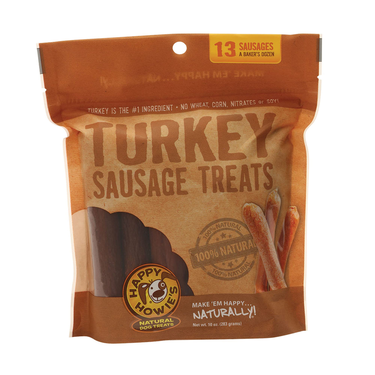 Happy Howies Natural Dog Treats - Healthy Dog Treats Real Turkey & Natural Ingredients Made in The USA Hormone Free - Turkey Sausage Links 13 Pack