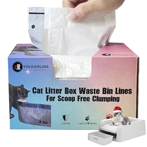 50 Count Cat Litter Box LinersCompatible with Pet safe Scoop Free Self Cleaning Clumping Litter BoxDrawstring Litter Box Liner Replaceable Cat Waste Bag Easy Cleanup