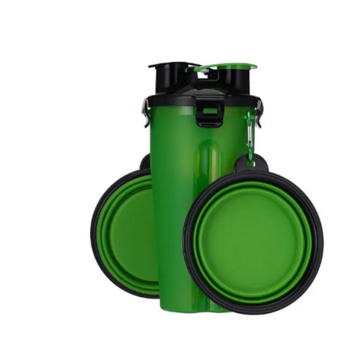2-in-1 Portable Pet Water and Food Dispenser with Collapsible Silicone Bowl