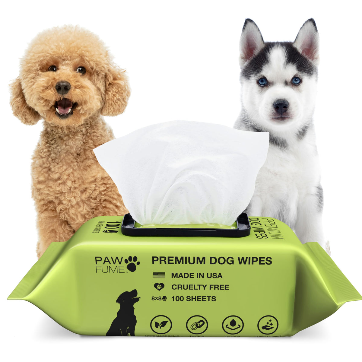 Pawfume Dog Wipes 100 Count Pet Wipes – Hypoallergenic & Gentle Dog Wipes for Eyes Face Butt and Paws – Cleaning & Deodorizing Grooming Tear Stain Wipes for Puppy Adult Dogs & Cats