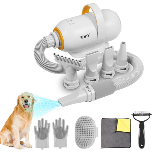 ROPO Dog Dryer Pet Dryer Dog Grooming Dryer pet Hair DryerDog Hair DryerHigh Power Intelligent Digital Screen Display Dog Water Blower Adjustable Speed and Temperature (White SE01)