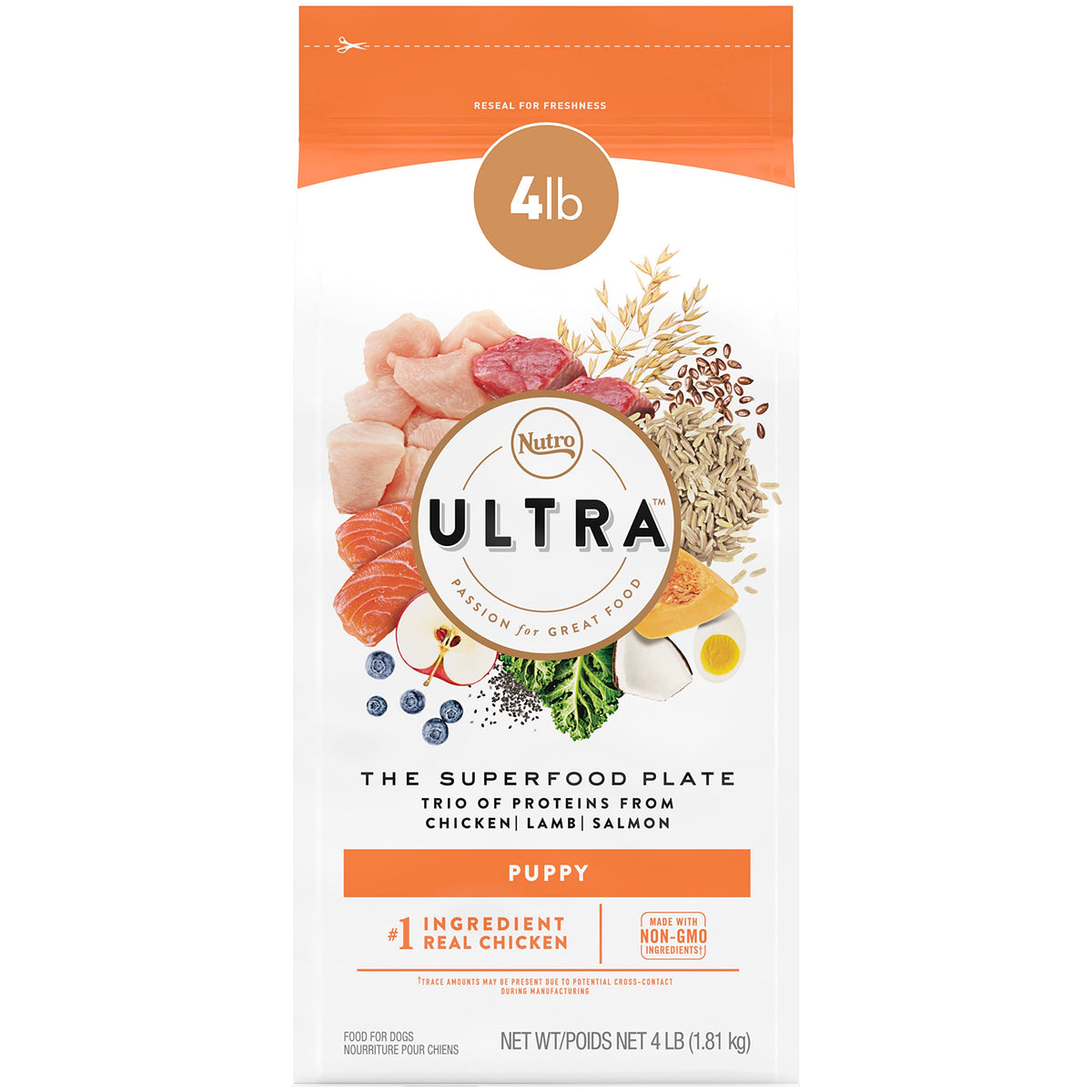 Nutro Ultra High Protein Natural Dry Dog Puppy Food with a Trio of Proteins from Chicken Lamb and Salmon 4 lb. Bag