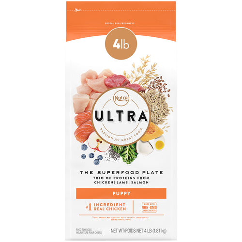 Nutro Ultra High Protein Natural Dry Dog Puppy Food with a Trio of Proteins from Chicken Lamb and Salmon 4 lb. Bag