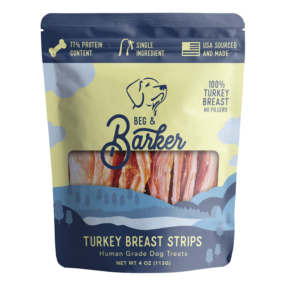 Beg & Barker Turkey Jerky for Dogs (4 Ounce Pack of 1) - Dog Training Treats - Natural Dog Treats Made in The USA - Grain Free Diabetic-Friendly High Protein Sugar-Free