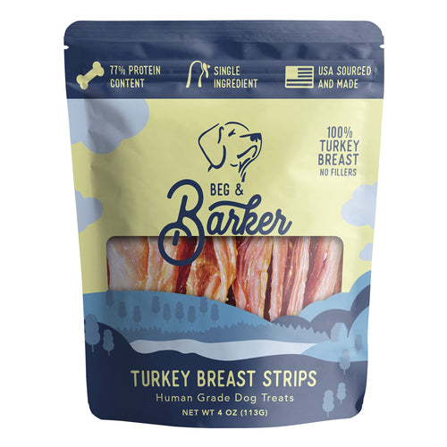 Beg & Barker Turkey Jerky for Dogs (4 Ounce Pack of 1) - Dog Training Treats - Natural Dog Treats Made in The USA - Grain Free Diabetic-Friendly High Protein Sugar-Free
