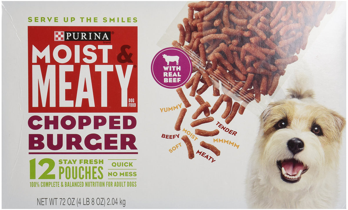 Purina Moist & Meaty Dog Food Chopped Burger 12 Pouches 6 oz each
