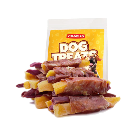 KUADELRO Duck Wrapped Double Sweet Potato Dog Treats High Protein Duck Jerky Dog Treats Low Fat Dog Training Treats for Dog Snacks Soft Healthy Dog Chews for Small Medium Large Dogs 10.54oz