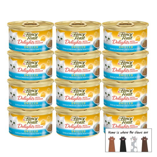 Gourmet Wet Cat Food Grilled Cheddar Delights 12 cans + TDP Sticker (Tuna & Cheddar)