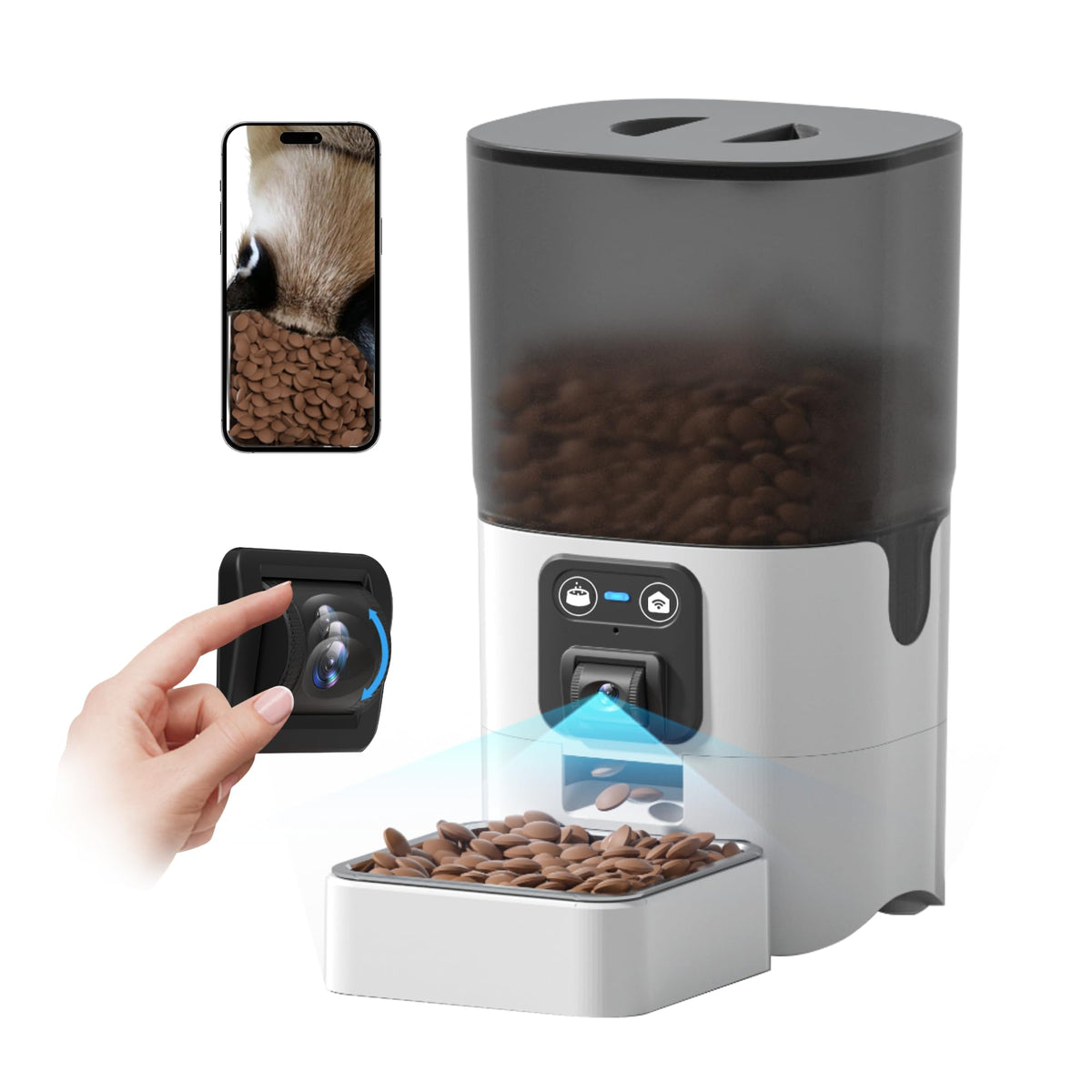Automatic Cat Feeder with Manual Camera:2.4G WiFi Auto Pet Feeder with VideoAutomatic Cat Food Dispenser with Two-Way AudioDetachable for Easy Clean1-10 Meals Per Day for Small Dog - 6L/25 Cup