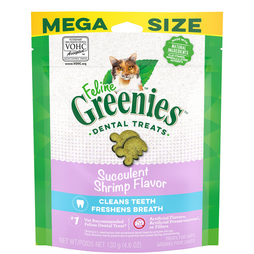Greenies Feline Adult Natural Dental Care Cat Treats Succulent Shrimp Flavor 4.6 oz. Pouch