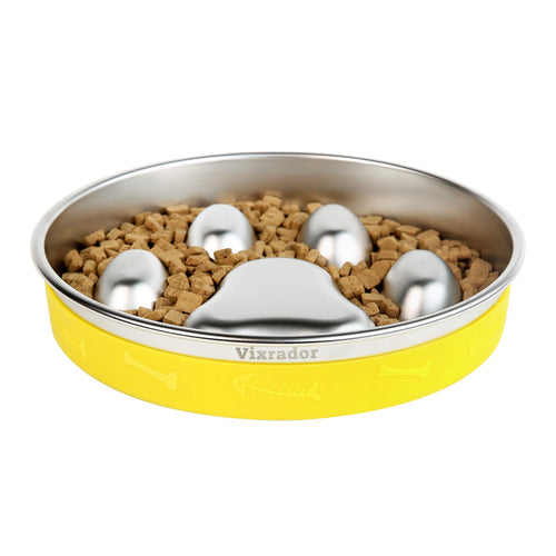 Vixrador Slow Feeder Dog Bowls Stainless Steel2 Cups Yellow Non-Slip Dog Slow Feeder BowlDog Bowl Slow Feeder for Small & Medium Sized DogsSlow Down Eating Dog Bowl for Fast Eaters