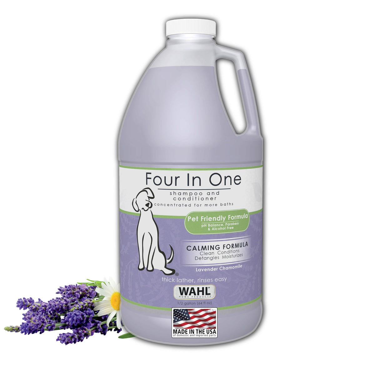 Wahl USA 4-in-1 Calming Pet Shampoo for Dogs – Cleans Conditions Detangles & Moisturizes with Lavender Chamomile - Pet Friendly Formula – 64 Oz - Model 821000-050
