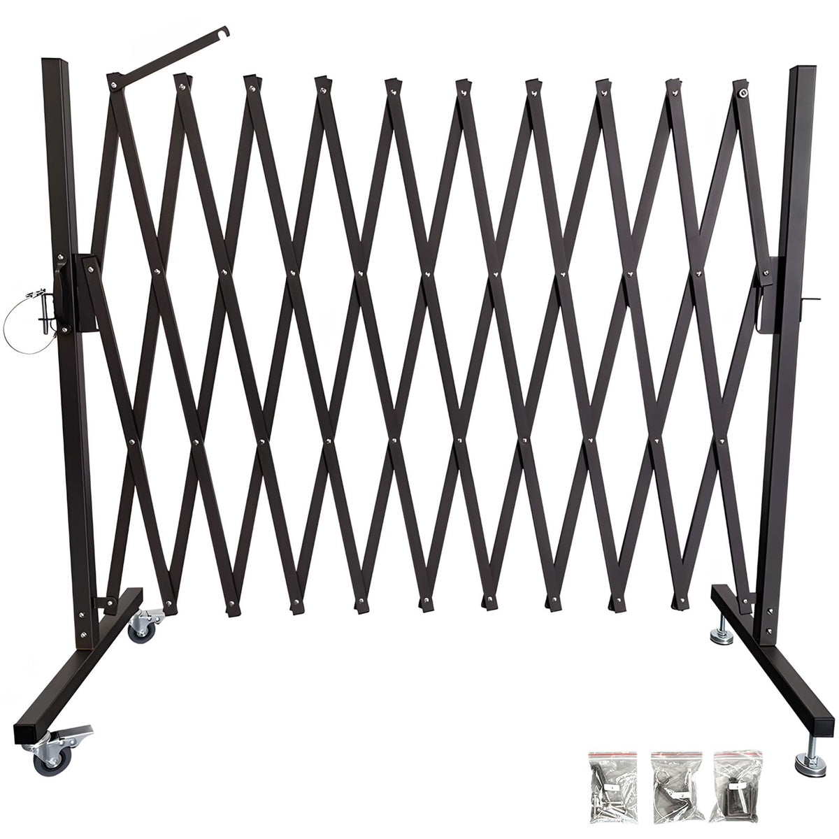 HomiShare Aluminum Expandable Garden Fence 106.3"x17.7"x40.6" Aluminum Barricade Gate Mobile Folding Safety Barricade with Casters Flexible Pet Fence Gate Portable Barricade Gate Traffic Fence