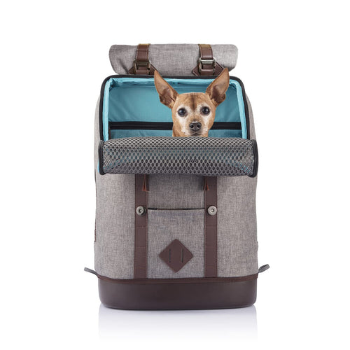 Kurgo Dog Carrier Backpack for Small Pets - Dogs & Cats | TSA Airline Approved | Cat | Hiking or Travel | Waterproof Bottom | G-Train | Ruck Sack | Heather Grey