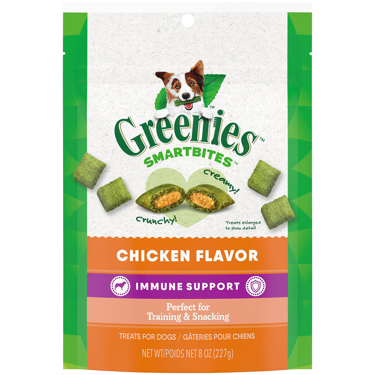 Greenies Smartbites Immune Support Crunchy & Soft Dog Treats Chicken Flavor 8 oz. Pack