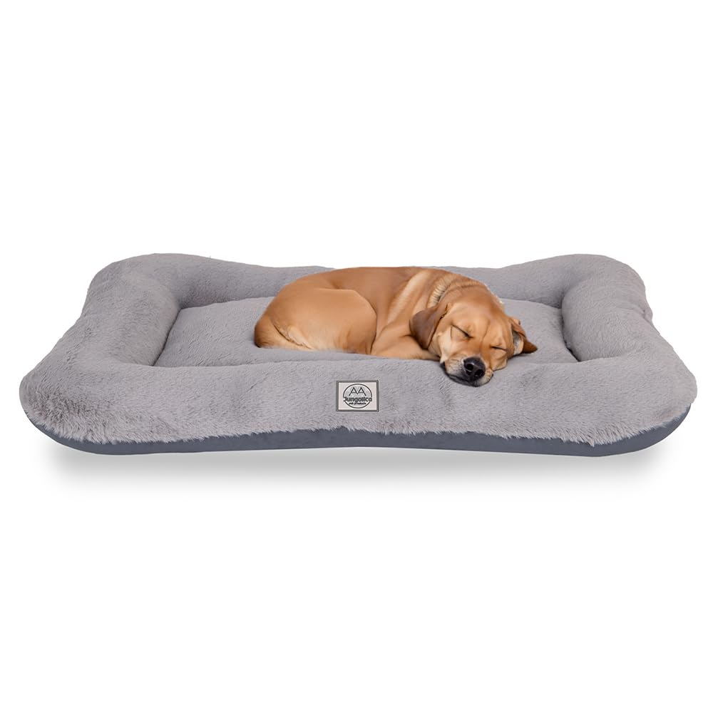 Dog Crate Bed for Large Dogs Memory Foam Dog Bed Deluxe Thick Fluffy Comfy Kennel Pad Durable Oxford Fabric on one Side Washable Dog Bed with Waterproof Lining with Removable Cover. Gray