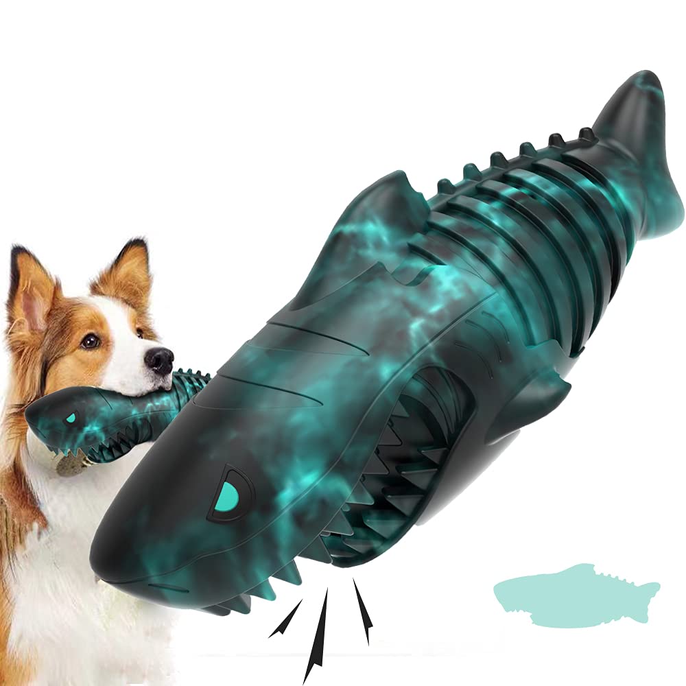 XIUNPR-6 Dog Chew Toy for Aggressive Chewer Squeak Dog Toys for Medium Large DogsDog Toothbrush 100percent Natural Rubber Durable Toy with Unique Shark Design