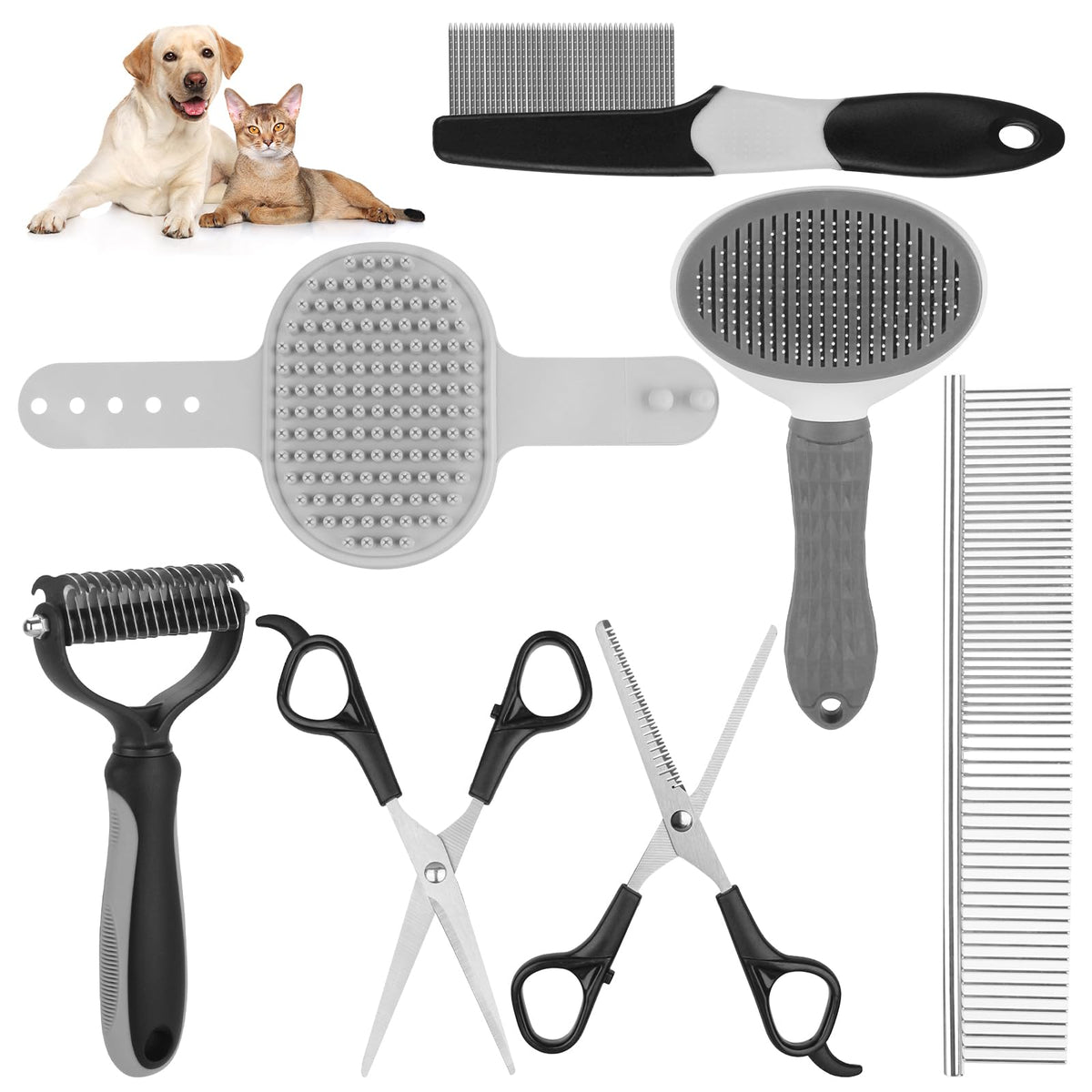 Aiolpy Pet Grooming Kit with Pet Shedding Slicker Brush Bath Massage for Rabbit Puppy Kitten All Hair Types Includes Multiple Combinations of Combs and Brushes Pet Supplies
