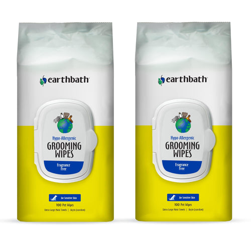 earthbath Hypo-Allergenic Grooming Wipes - Fragrance Free Dog Wipes for Paws and Butt Best Pet Wipes for Dogs with Sensitive Skin Made in USA Cruelty-Free Dog Cleaning Wipes - 100 Count (2 Pack)