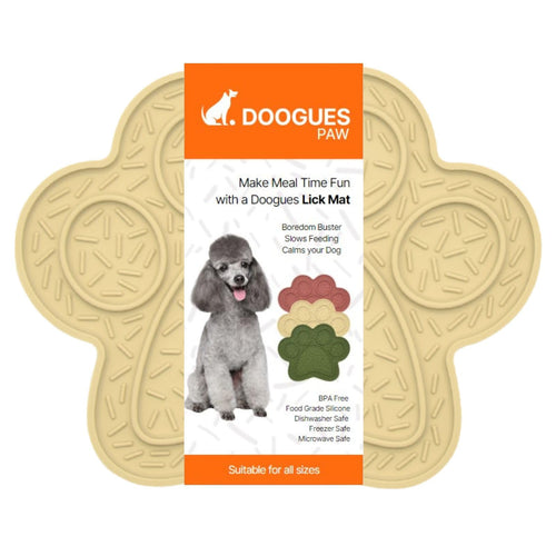 Lick Mat for Dogs DOOGUES Slow Feeder Mat for Anxiety Relief Non-Slip Suction Cups Easy to Spread with Peanut Butter Yoghurt or Treats Suitable for Small Medium and Large Dogs (Beige)