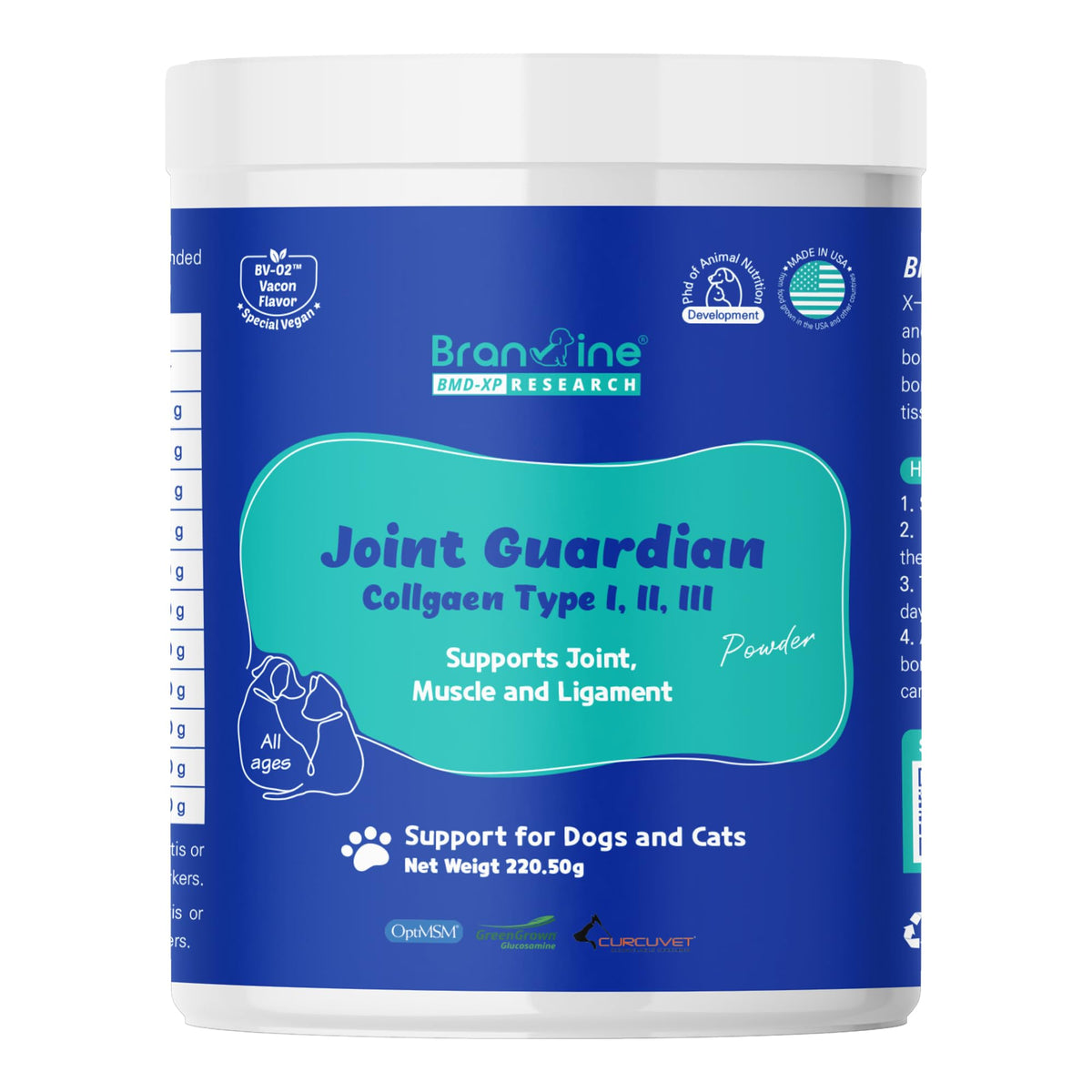 Branvine Joint Guardian for Cats and Dogs - Supports Joint Muscle and Ligament (220.5g) with OptiMSM® Curcuvet® Collagen IIIIII (Joint)